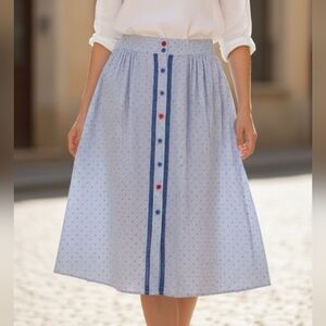 Luna Moon Women's Costal Cottagecore Blue Striped Button-Front Midi Skirt Size L